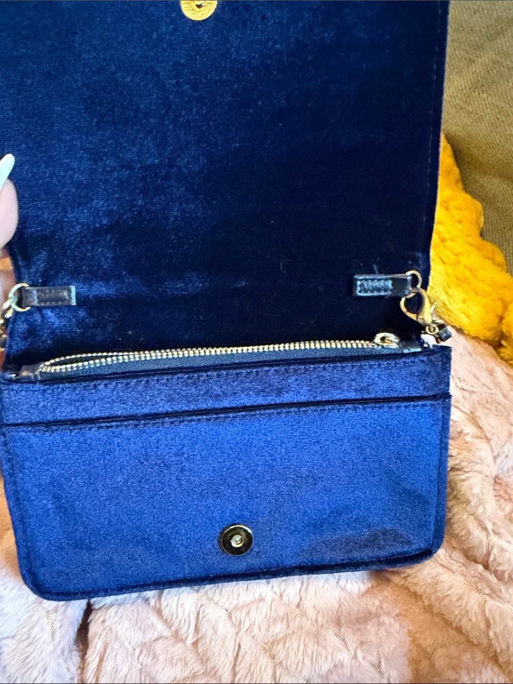 bebe Quilted Velvet Crossbody Bag - Deep Blue with Gold Hardware - Picture 4 of 9